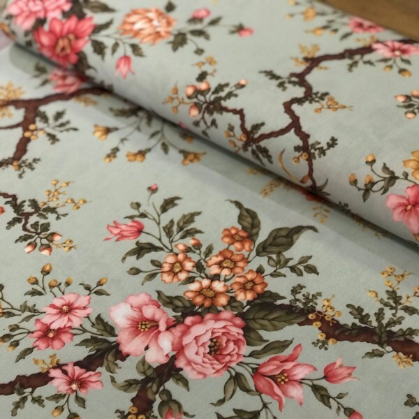 Tricoline Estampada Floral Fundo Verde 